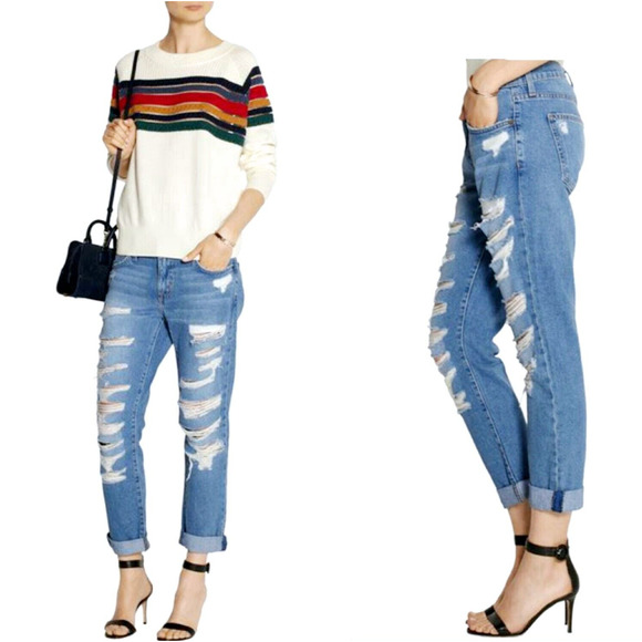 CURRENT ELLIOTT the-fling-tattered-destroy intermix goop boyfriend jeans $335 28 - Picture 6 of 16